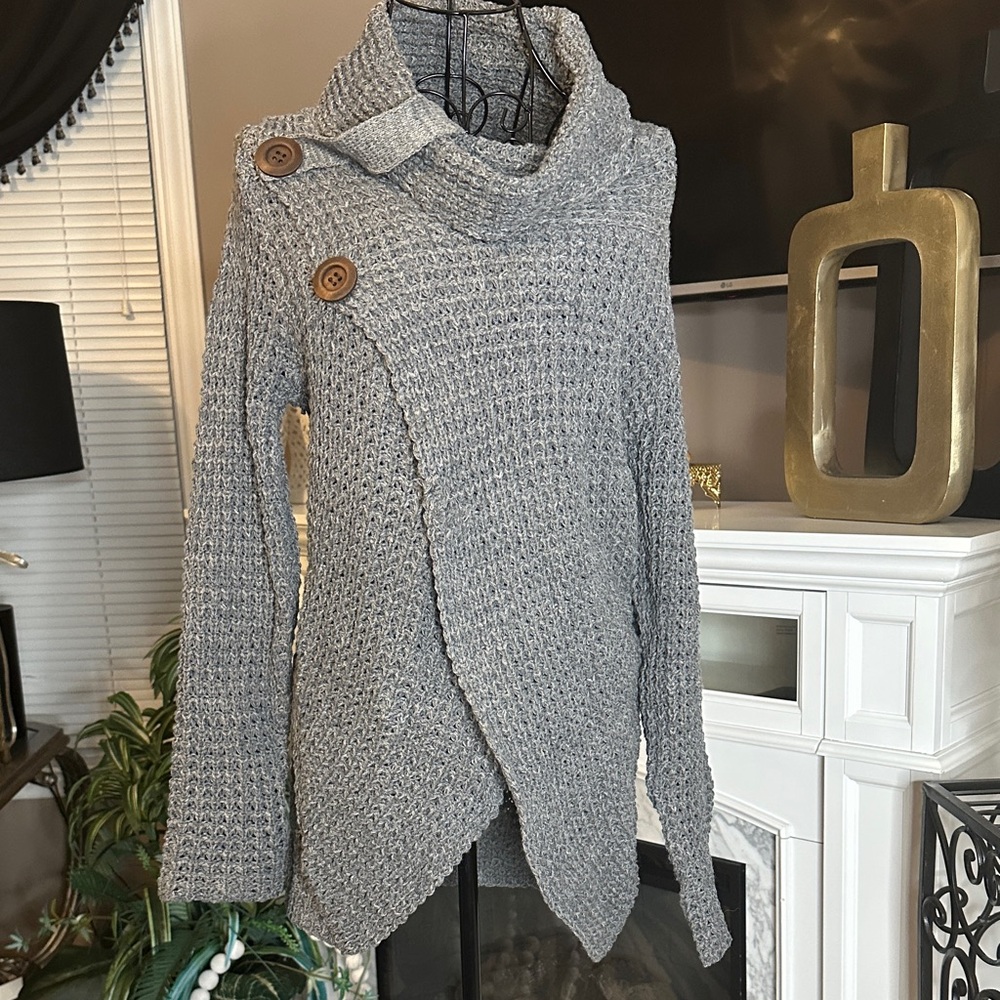 Olivers Gray Cowl Neck Sweater with Button Accents